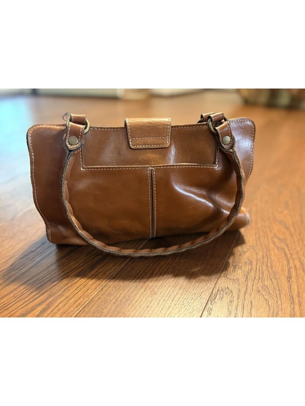 Patricia Nash Rienzo Satchel Bag Purse Cognac Brown Leather Two Handle